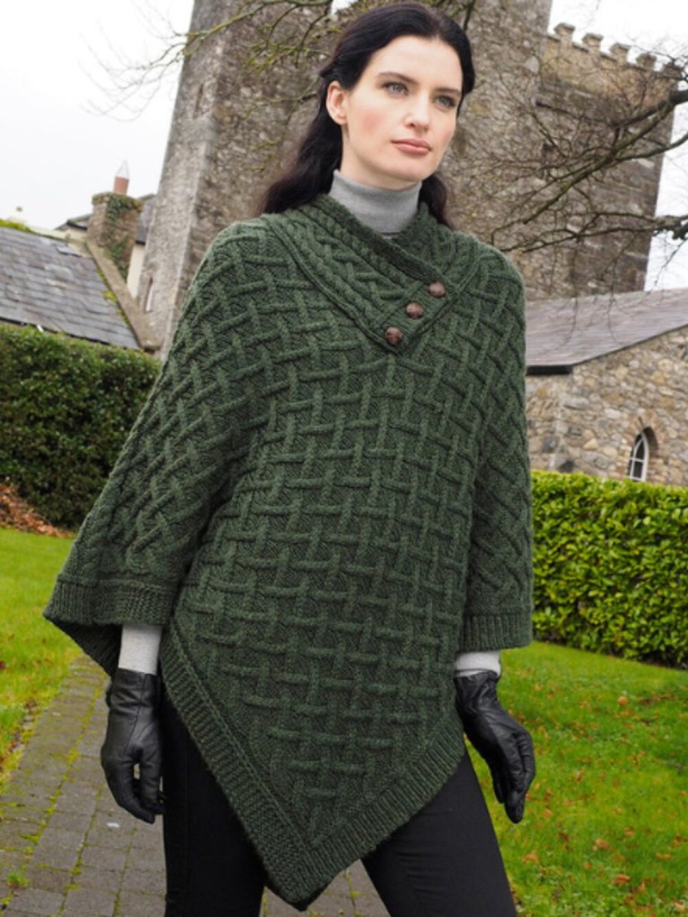 Wool Green Poncho, Size M-L